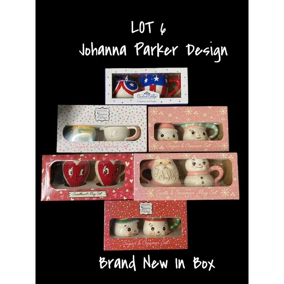 johanna parker Other - Johanna Parker Design Ceramic Sugar & Creamer Set Festive Holiday Cups Lot 6 New